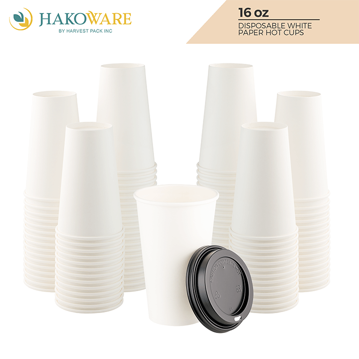 16 oz Black Rippled Double Wall Paper Cup with Lid Set — HAKOWARE